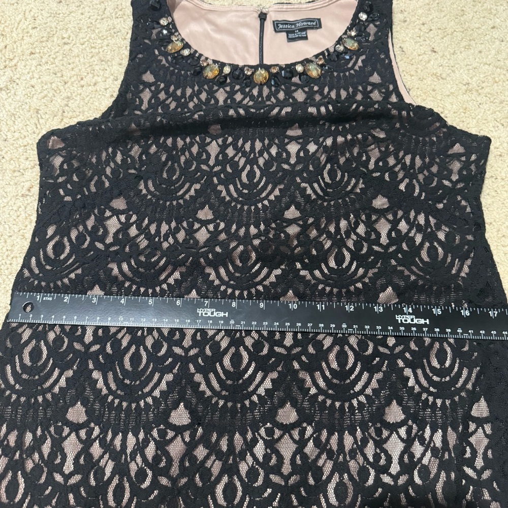 Jessica Howard Black Lace Dress Size 14 Beaded Neck - Picture 9 of 12